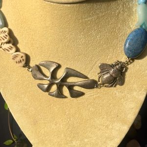 Abstract Necklace Bee and Hearts 20 1/2”